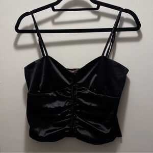 Peach Puff Black Satin Button Up Crop Top Size L